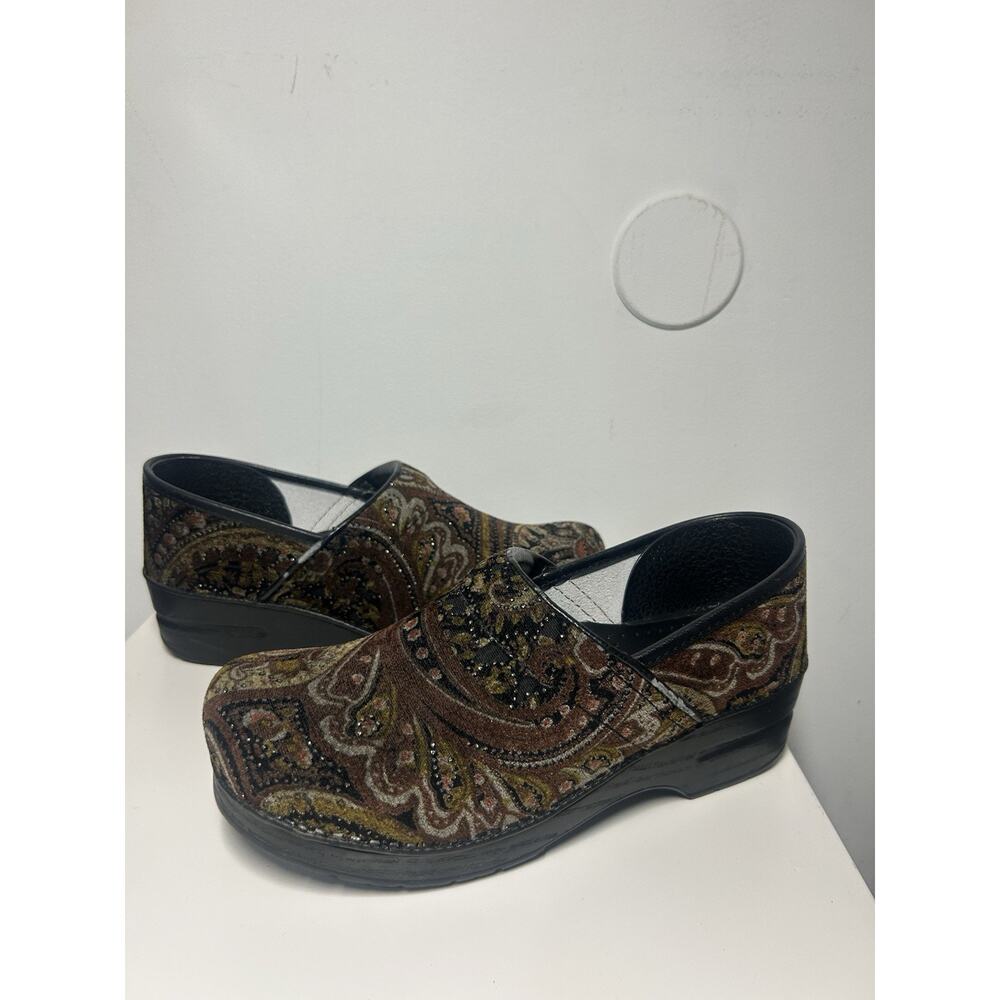 Dansko Paisley Tapestry Brown jewel Clogs size EU 40 US 9 Retro 70s Boho nurse - Picture 12 of 14